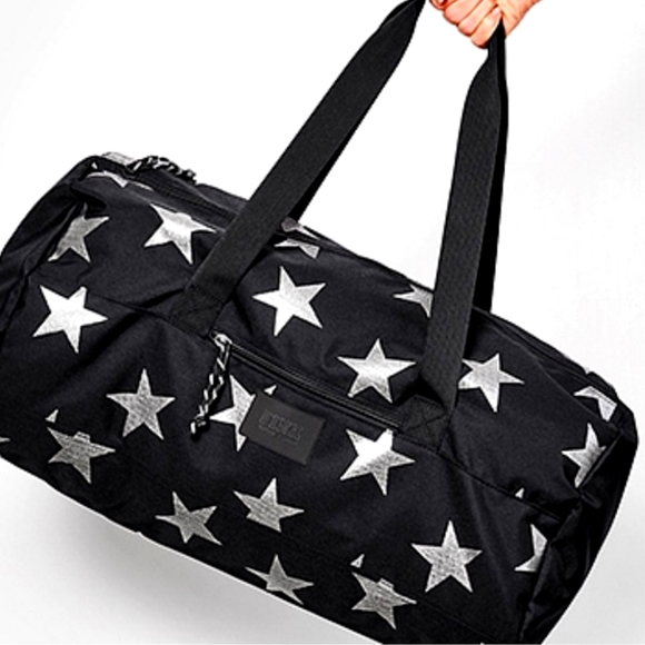 PINK Victoria's Secret Handbags - NWOT PINK Victoria's Secret Duffle Bag Black with Silver Stars